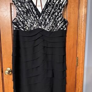 dressbarn Black and White Layered Midi Dress